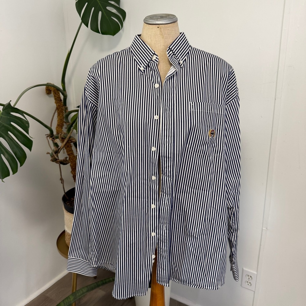 Cinch Button Down Shirt Mens M Blue White Striped Western Long Sleeve Cotton